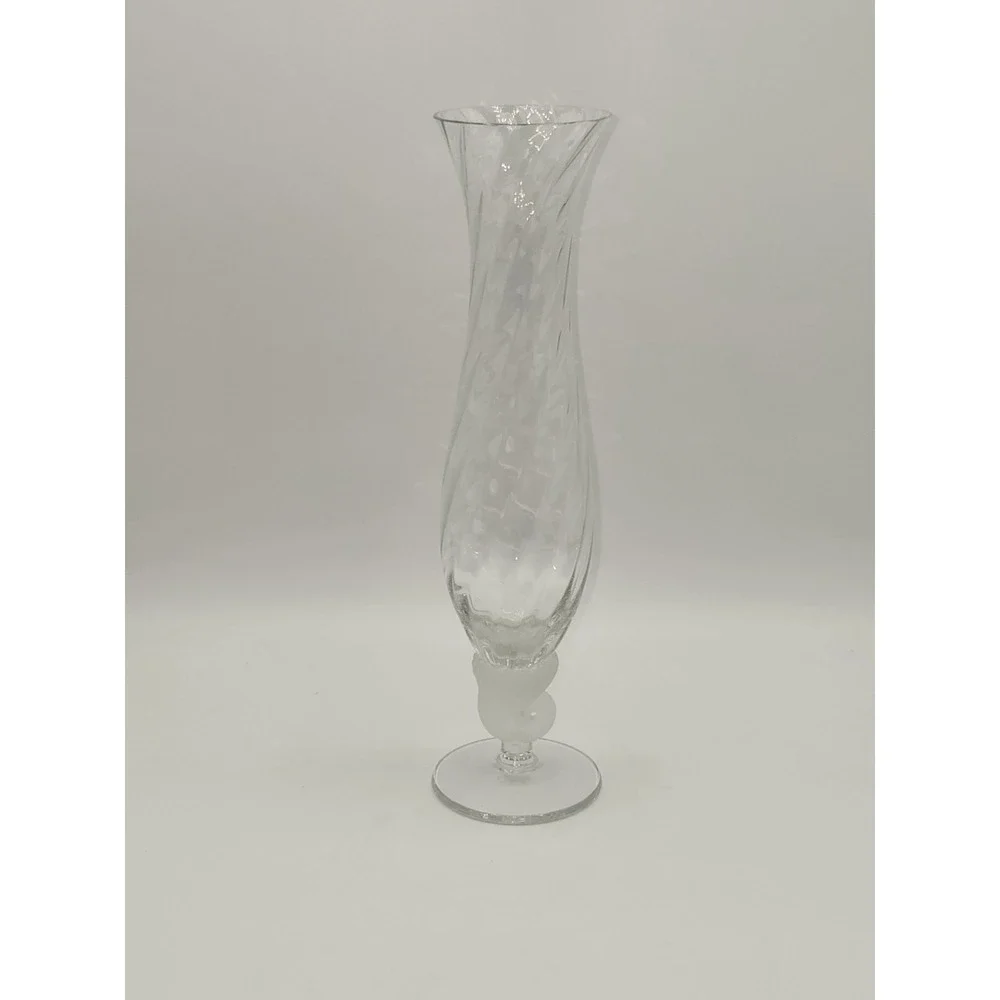 Vintage Golden Crown E&R Bayel Crystal Twisted Flower Vase Frosted Shell